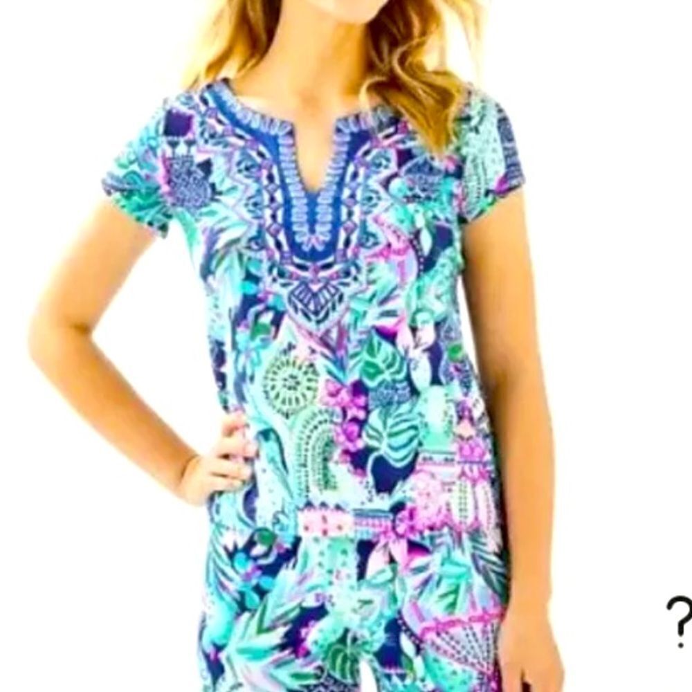 NWT Lilly Pulitzer Top Pink Blue Lookin Sharp Alora Tropical Tribal Size Medium